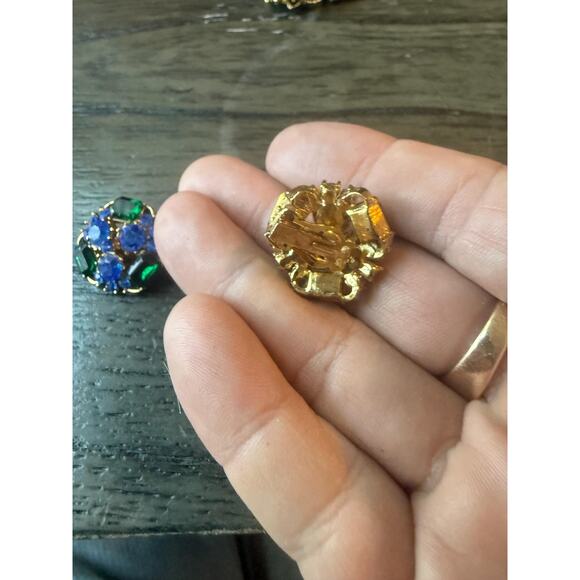 Vintage Topaz & Emerald Rhinestone Costume Jewelry Set - Picture 3 of 9